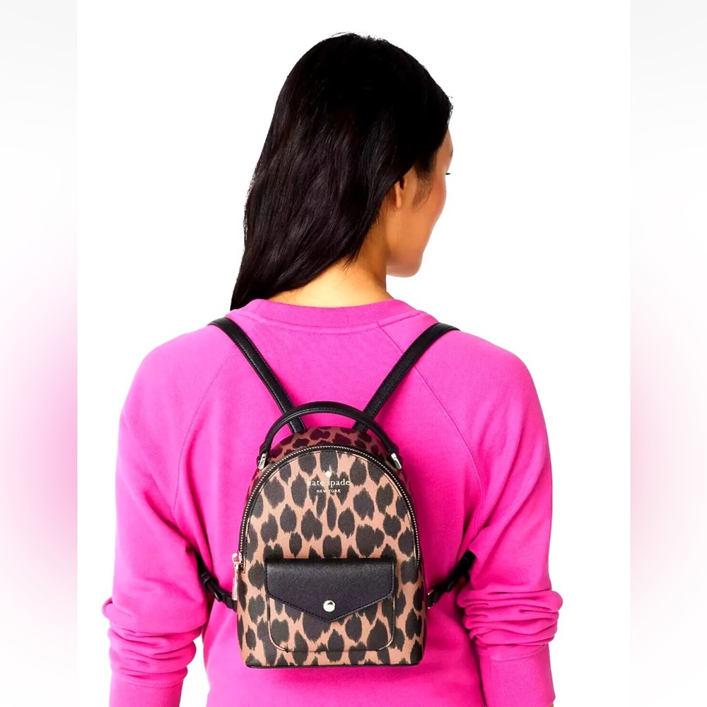 New Kate Spade Schuyler Mini Backpack Saffiano Leopard Spotted Animal Print - Picture 2 of 5
